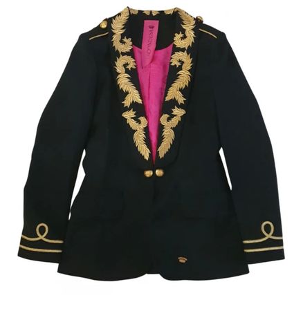 La Condesa Black Blazer with Gold Embroidery, Size 42 IT