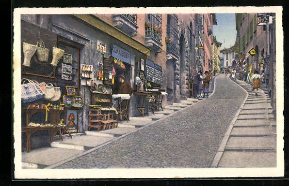 Cartoline postali: Lugano, Via Cattedrale mit Geschäften – Usato da Berlin venduto da bartko-reher