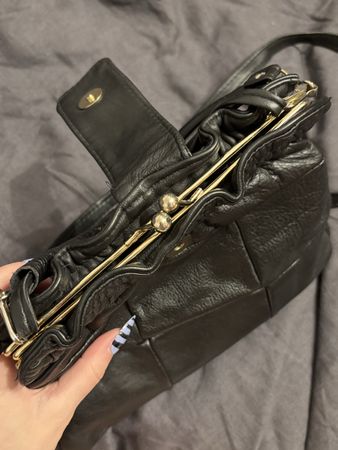 Vintage Black Patchwork Leather Kiss-Lock Handbag