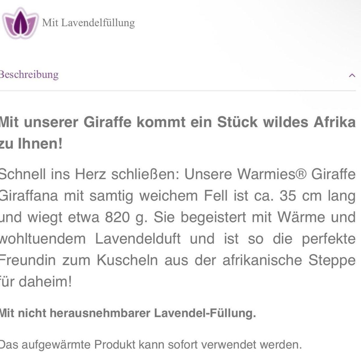 Warmies Altri elettrodomestici e apparecchi d’epoca: Plüschgiraffe zum wärmen – Nuovo (secondo la descrizione) da St. Gallen venduto da fab_9cvd 4
