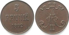 FINNLAND 5 Penniä 1892 ALEXANDER III. Kupfer SELTEN AU 58