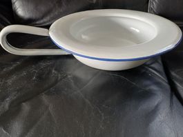 Nachttopf/Becken aus Emaille, weiss, Vintage Rarität!