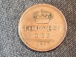 2 Tornesi 1853 - Italie Sicile - Selten