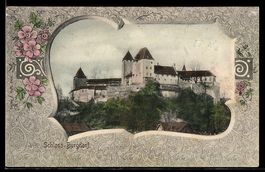 AK Burgdorf, Schloss Burgdorf, Schmuckrahmen mit Blumen