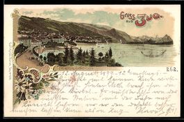 Litho Zug, Gesamtansicht am Wasser, 1899