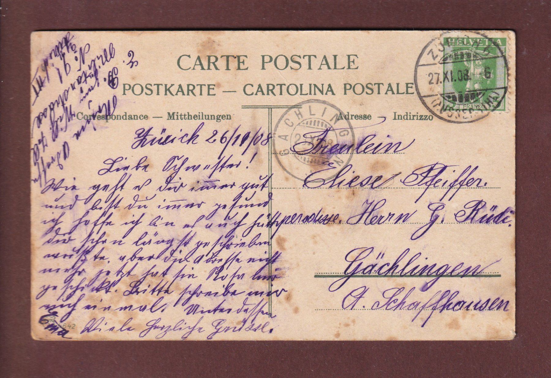 Cartoline postali: ZÜRICH - Tonhalle - 1908 // Falte // – Usato da Pully venduto da nicecards 1