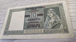 10 Dinar Banknote Serbien, Belgrad 1. Mai 1941, Selten