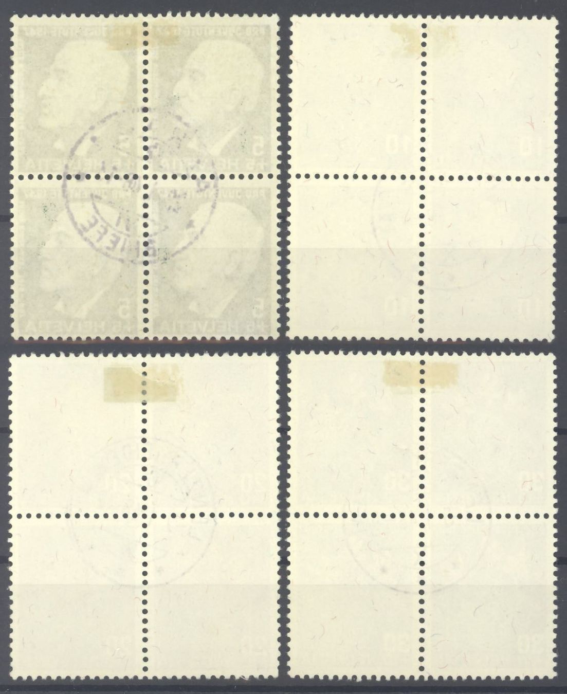 Alle Briefmarken: 1947, Pro Juventute, Viererblöcke, gestempelt – Gebraucht aus Willisau von Vollstempel 1