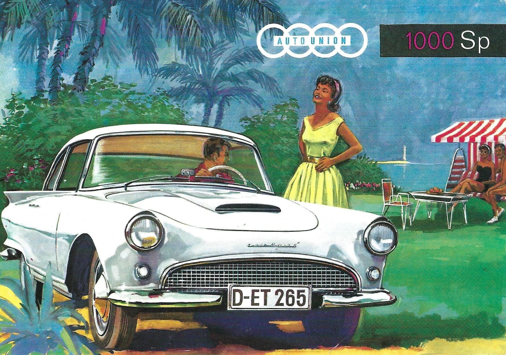 Cartoline postali: Postkarte, Auto Union 1000Sp – Usato da Aarburg venduto da Hktm