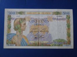 Seltene 500-Francs-Note, Frankreich, 1942, Top Zustand!
