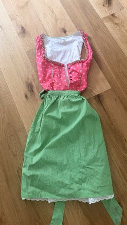 Dirndl rosa mit Blümchen und grünem Rock Gr. 36