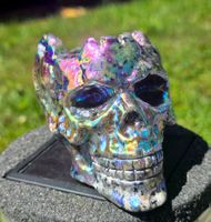 🌈💀 Yooperlit Schädel – Aura bedampft 💀🌈438g