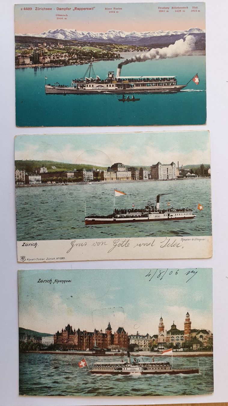 Cartoline postali: Zürich. Schifffahrt. 3 Ansichtskarten. – Usato da Goldach venduto da armando_r