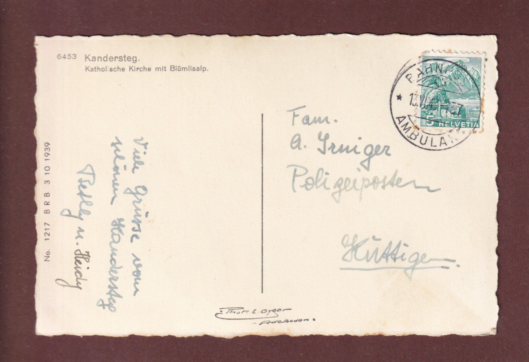 Ansichtskarten: KANDERSTEG - Blümlisalp - Kirche – Gebraucht aus Pully von nicecards-shop 1