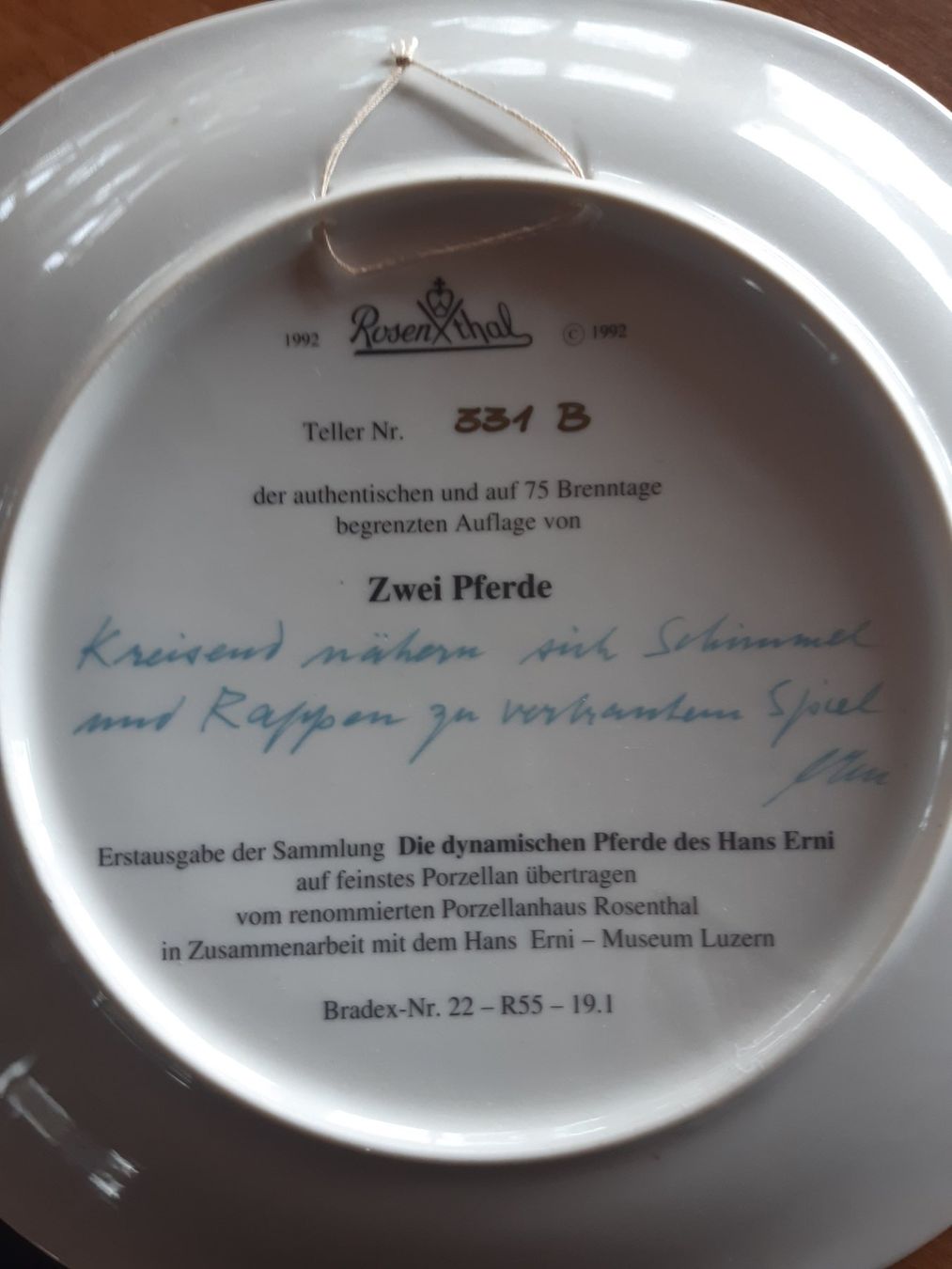 Piatti: Hans Erni 2 Pferde Teller Nr. 331 – Usato da Röschenz venduto da Zorro046 1