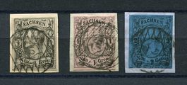 3 Briefstücke Sachsen Mi Nr. 8-10 mit Vollstempel