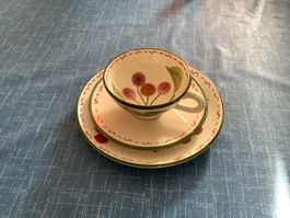 Kaffee-/Tee-Set, 3-teilig, handbemalt Kirschen 🍒🌿