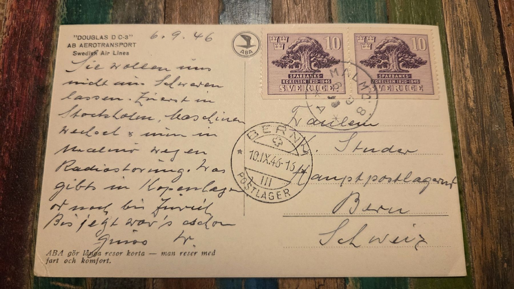 Ansichtskarten: 1946 AnsichtskartevDouglas D C-3 Swedish Air Lines – Gebraucht aus Arni AG von Moth68 1