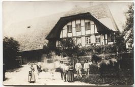 LANDWIRTSCHAFT/BAUERNFAMILIE 1910 mit Pferd+Kuh BE?