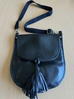 Sac bandoulière en cuir véritable noir avec franges