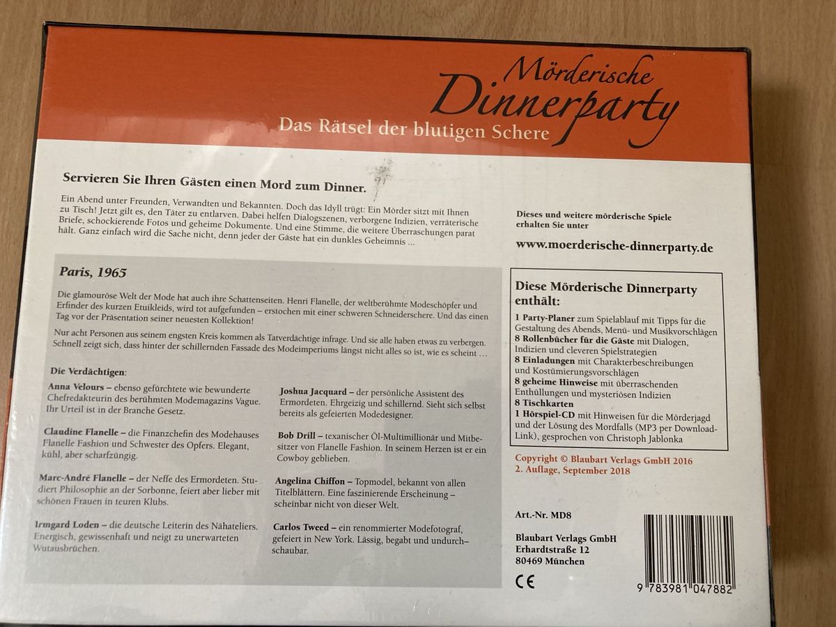 Giochi: Mörderische Dinnerparty Spiel – Nuovo e nell'imballaggio originale da Weesen venduto da sirius33 1