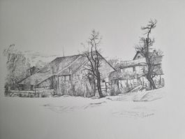 PAUL BODMER LITHOGRAPHIE SIGNIERT ( ZOLLIKERBERG )