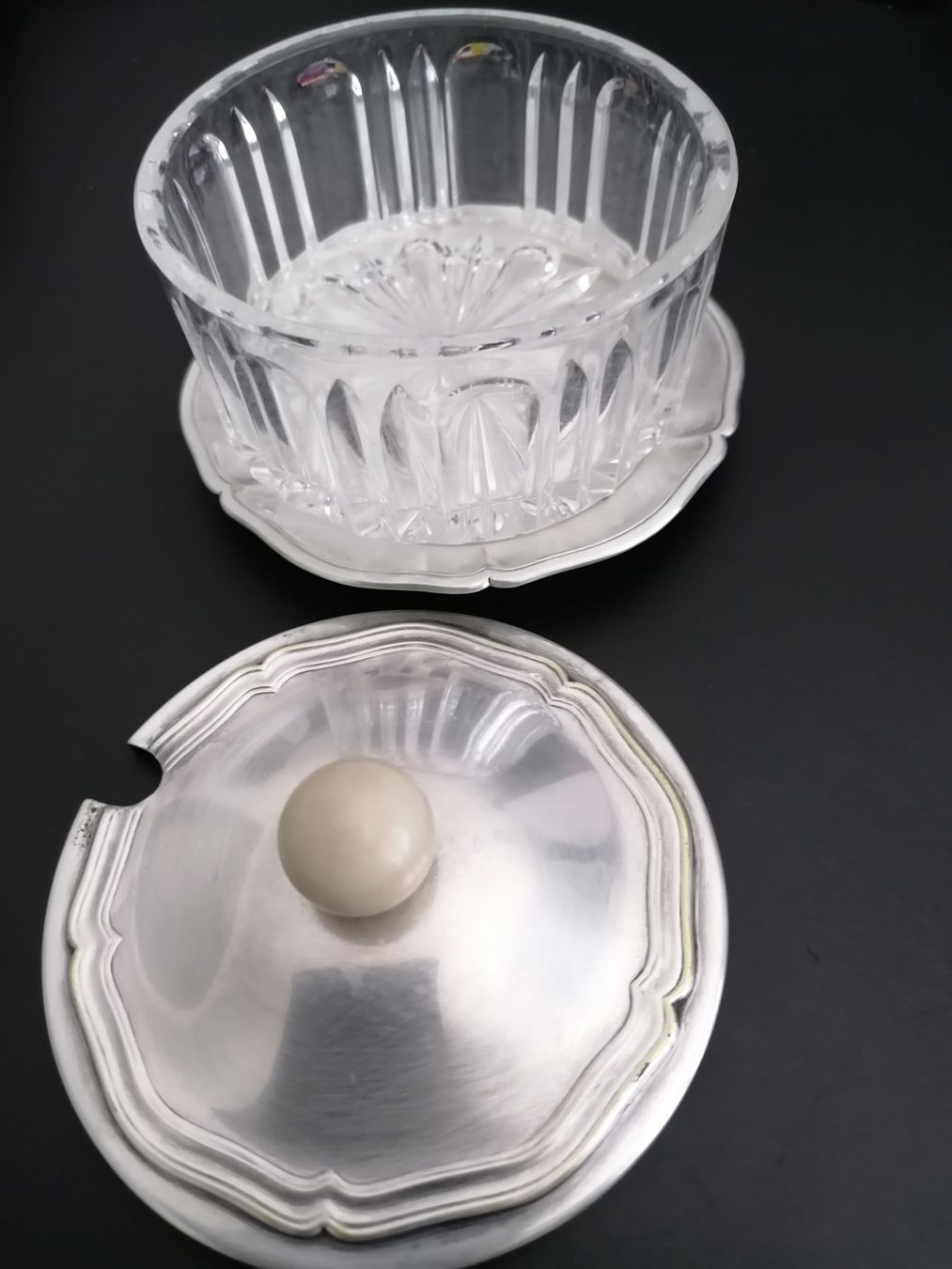 Zuckerdosen: versilberte Menage/Deckeldose mit Kristallglas-Schale – Gebraucht aus Rudolfstetten von Bubu25 2