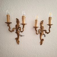 2 Paar Doppel-Wandleuchten antik / Bronze