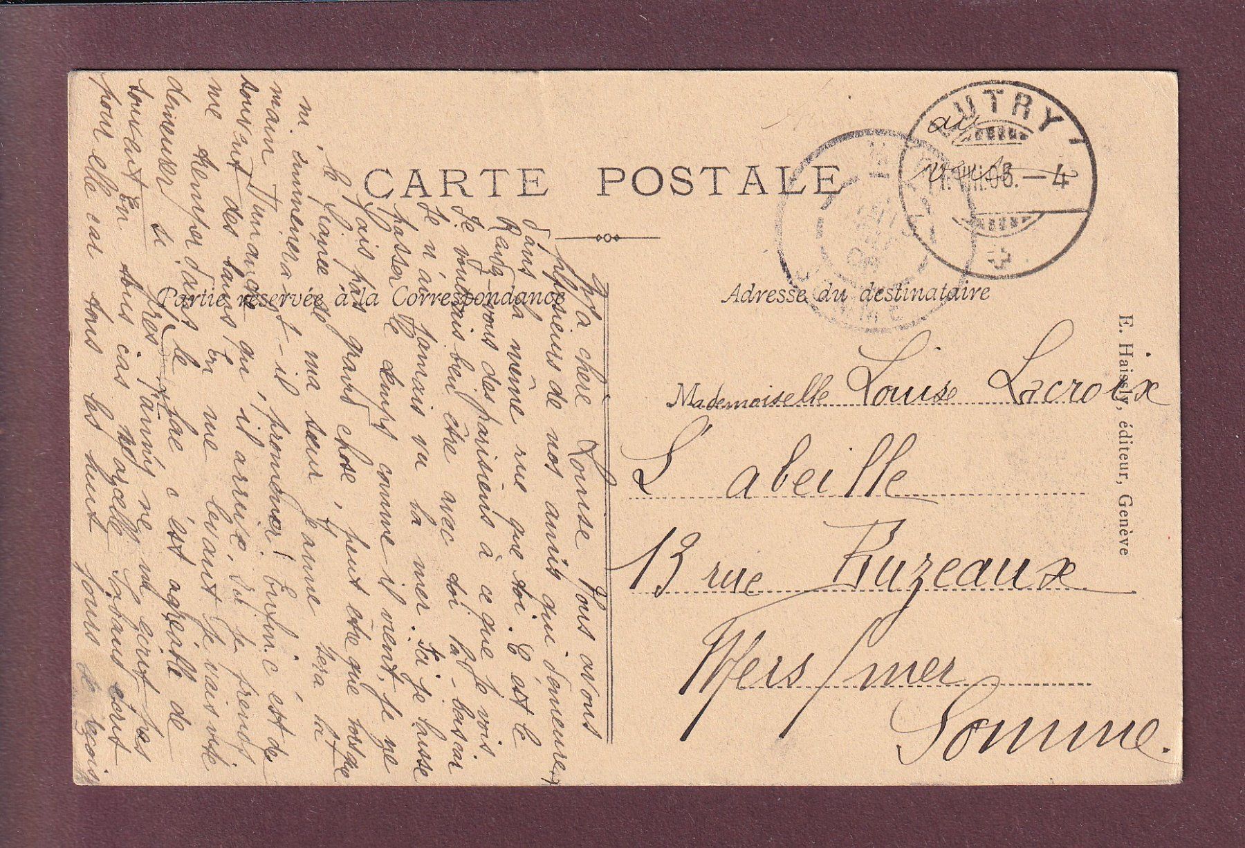 Cartes postales: Barque du LEMAN - 1906 – D'occasion à Pully par nicecards 1