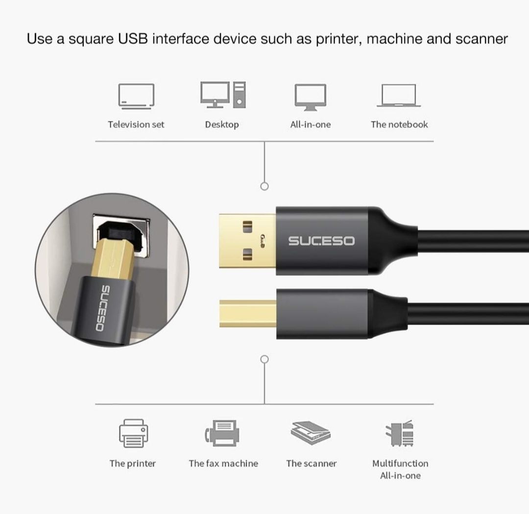 Cavi: SUCESO USB 2.0B Drucker Kabel Schwarz USB to USB-B 2m – Nuovo e nell'imballaggio originale da Basel venduto da ego_m6pr 1