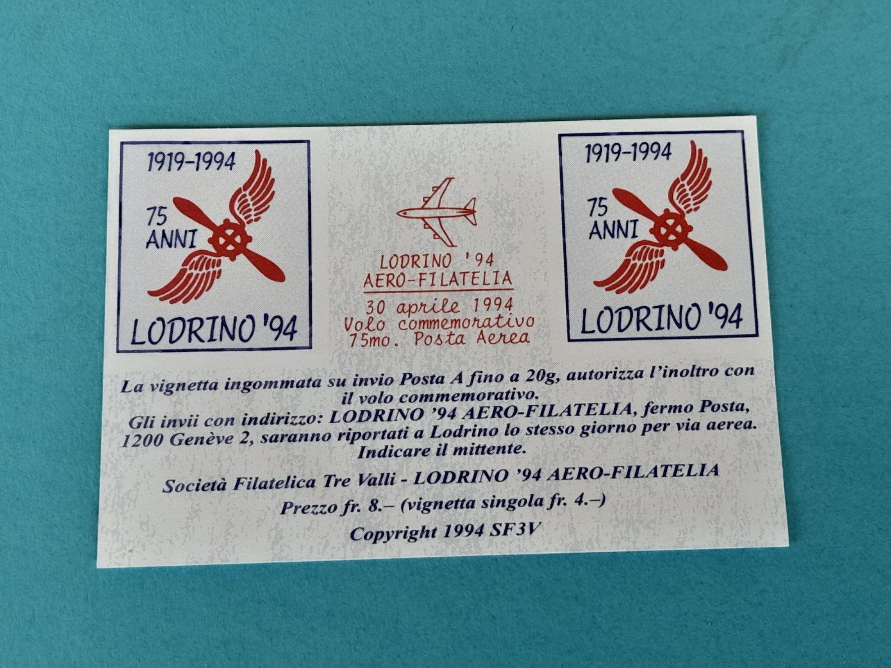 Alle Briefmarken: Vignette Lodrino 94 – Gebraucht aus Thun von Treff.....e