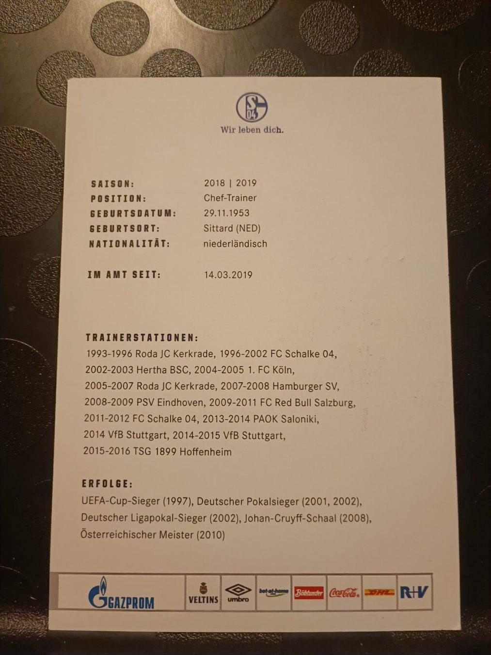 Autographes: Huub Stevens - signierte Autogrammkarte – D'occasion à Menziken par Artographs 1