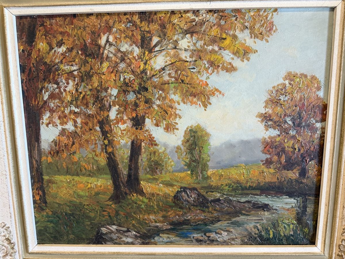 Dipinti: Oelgemaelde Landschaft R.F. Leuthold 1956 mit Rahmen – Usato da Strengelbach venduto da RaenAntikDesign 2