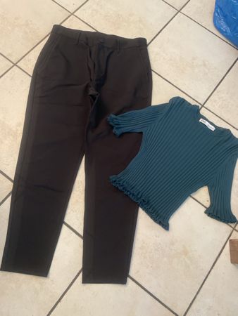 Zara Set Shirt und Hose dunkelgrün schwarz Gr. M Elegant