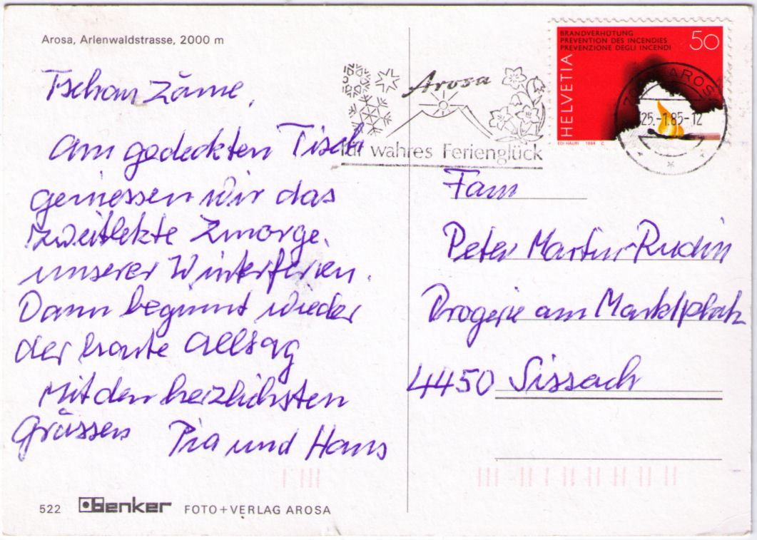Cartoline postali: Arosa - Arlenwaldstrasse – Usato da Binningen venduto da Mountainrider 1