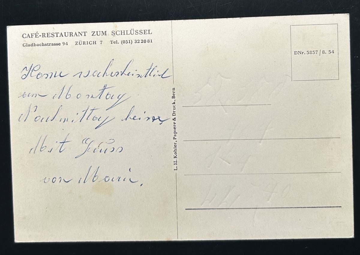 Cartoline postali: Zürich Restaurant Schlüssel  – Usato da Horw venduto da Tellbub 1