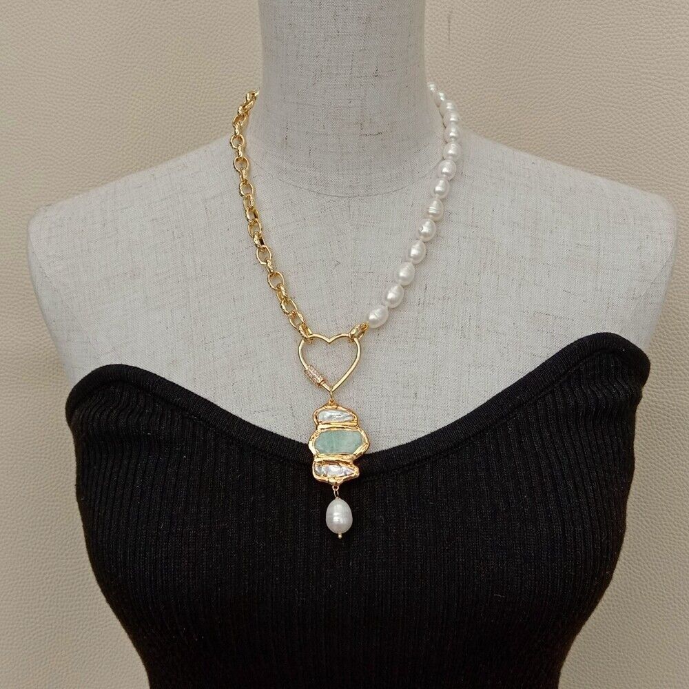 Catenine: Lua Herz Amazonit Perlen Halskette Perle Biwa 48 cm Collier – Nuovo (secondo la descrizione) da Prilly venduto da ilyria73 3