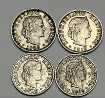 Lot de 4 pièces 20rp et 10rp. 1884, 1908, 1909, 1919