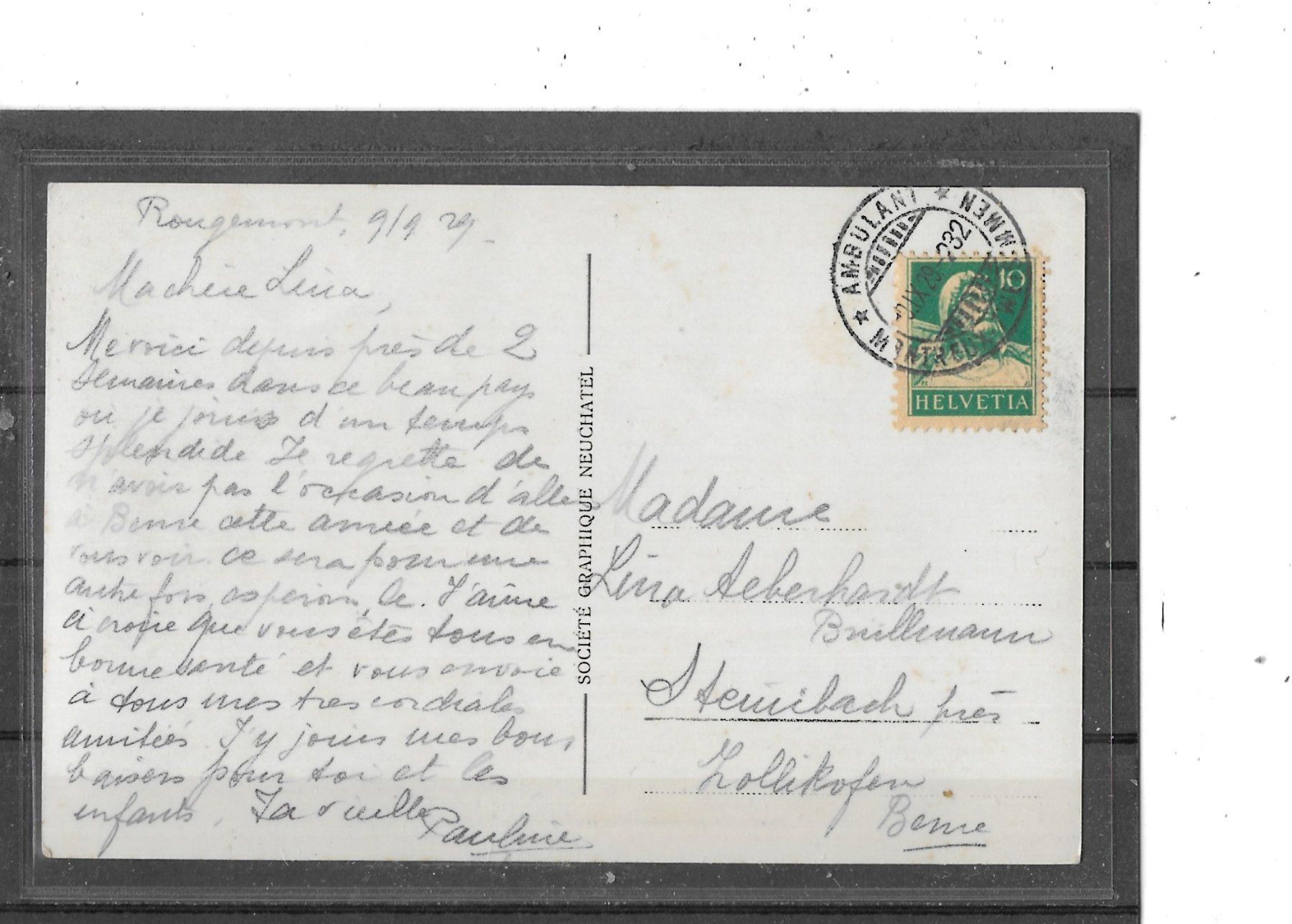 Cartoline postali: VD Rougemont 1929 – Usato da Schocherswil venduto da Wilare 1