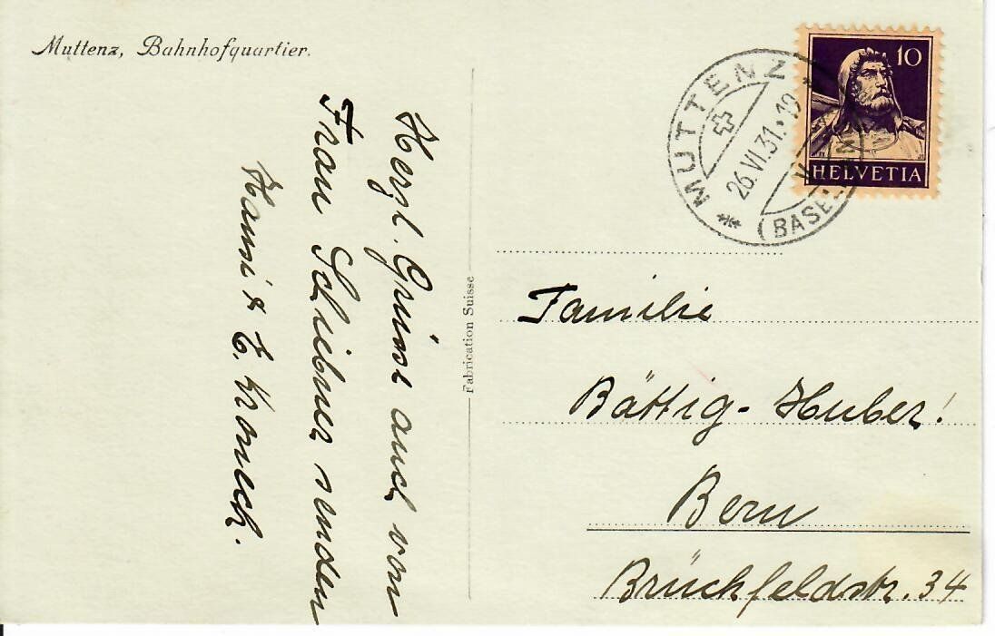 Ansichtskarten: Muttenz Bahnhofquartier 1931 – Gebraucht aus Hochdorf von Ziegel-16 1
