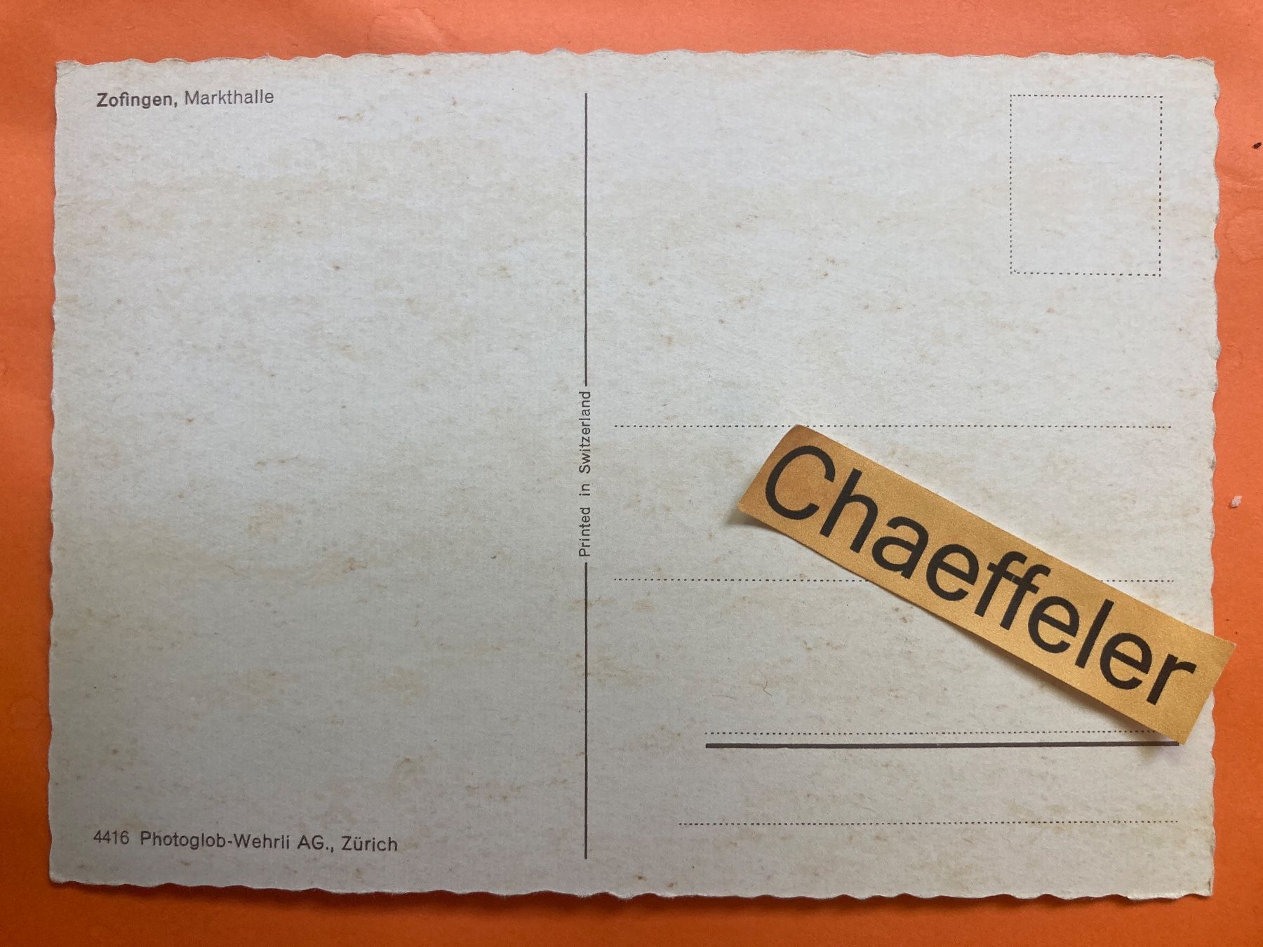 Ansichtskarten: Zofingen, Markthalle – Gebraucht aus Zürich von Chaeffeler 1