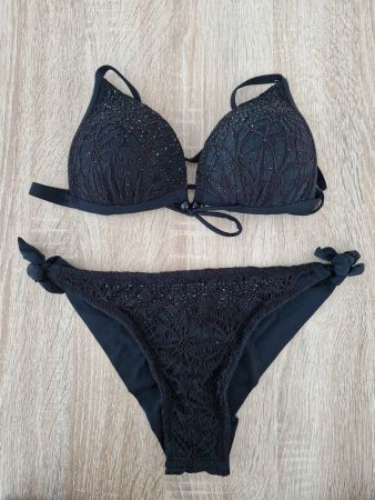 Schwarzer Bikini mit Glitzersteinchen, Grösse M, Ungetragen!