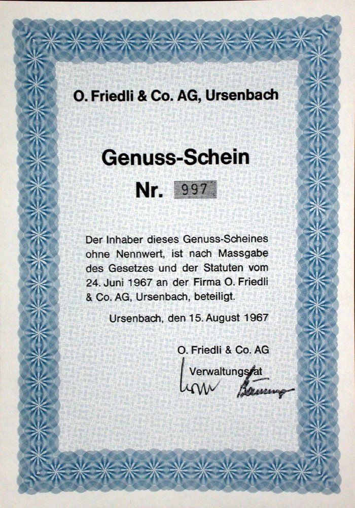 Documenti: O. Friedli & Co. AG Ursenbach - 1967 – Usato da Solothurn venduto da Sgasche