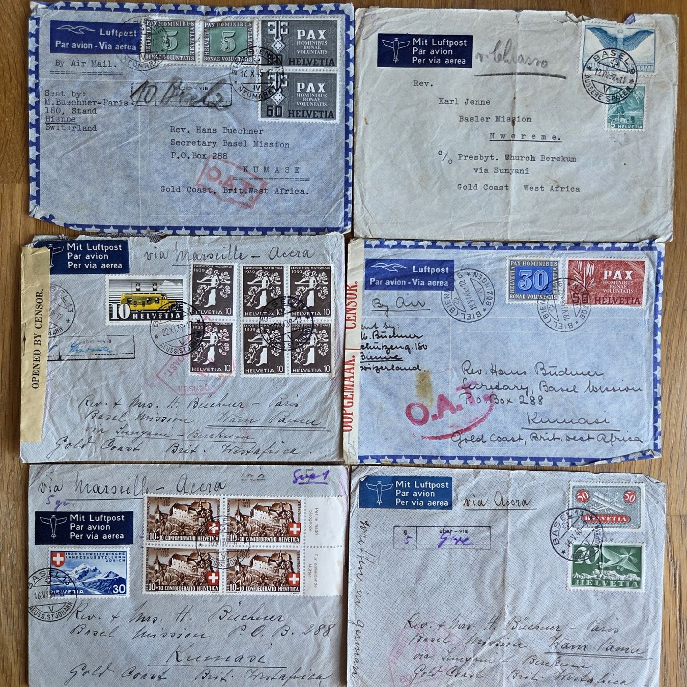 Tutti i francobolli: 6 Tolle Luftpost Briefe nach Afrika – Usato da Stans venduto da  1