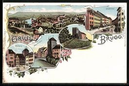 Litho Brugg, Hauptstrasse, Rathaus, Schw