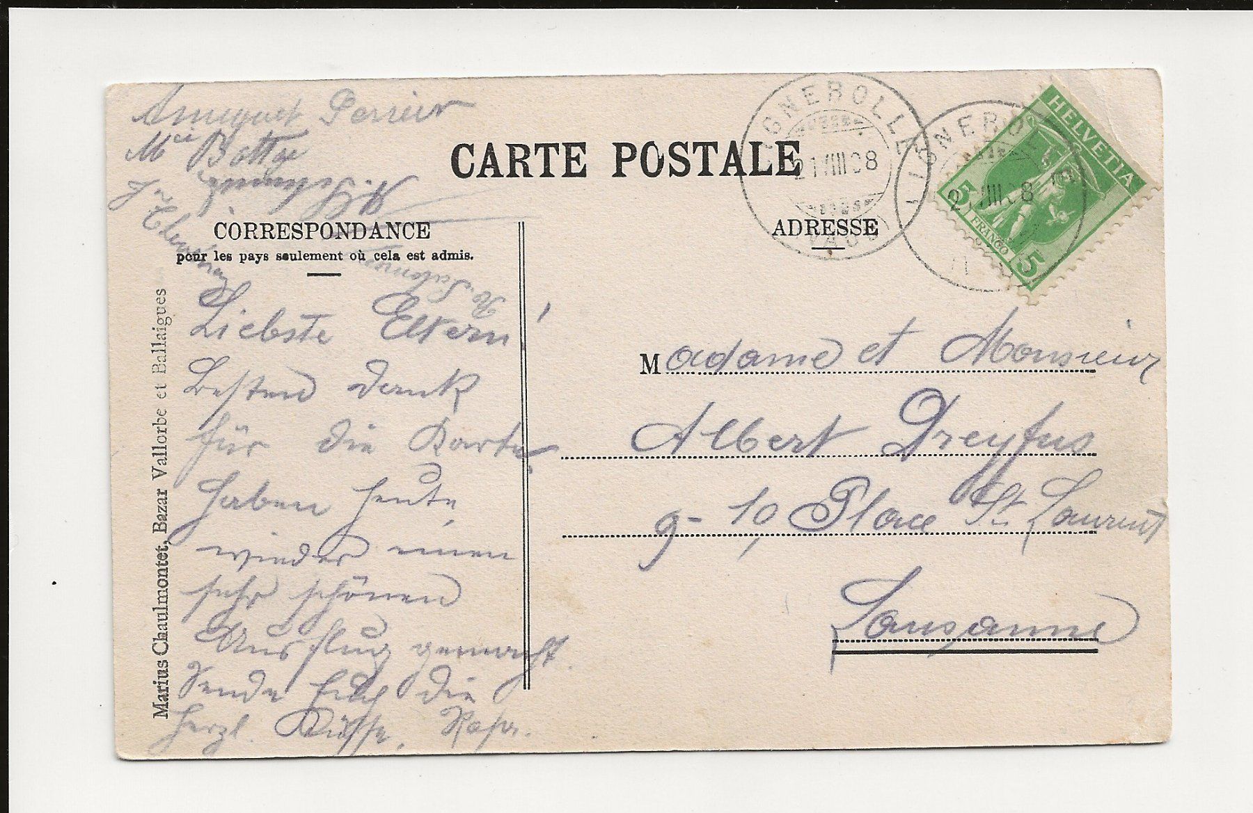 Ansichtskarten: AK 1908 Château des Clées – Gebraucht aus Greifensee von 315WDO 1