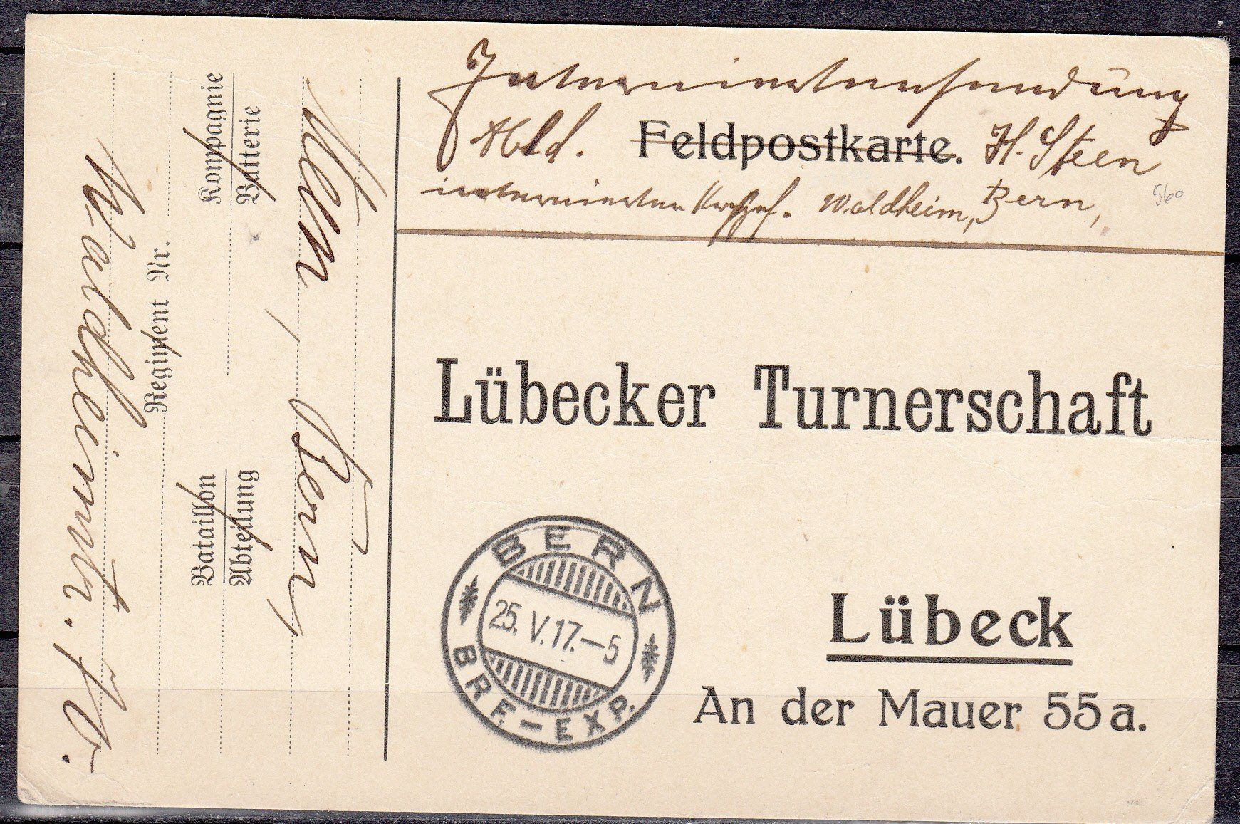 Alle Briefmarken: Reklamebrief Lübecker Turnerschaft 1917 – Gebraucht aus Herrliberg von Lfrifda
