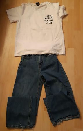 Damen Jeans + T-Shirt, 36/S, Marke: H&M + SHEIN