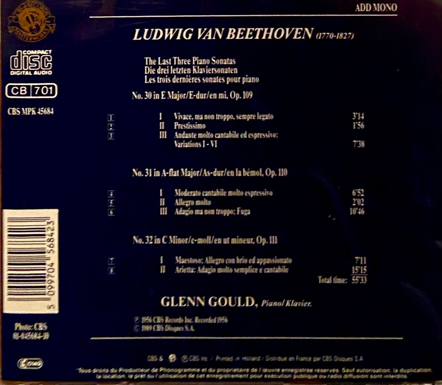 CDs: GLENN GOULD CD BEETHOVEN sonatas Digitally Mastered – Gebraucht aus Luzern von Lycka 1