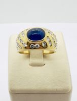 750 Gold Ring mit Ceylon Saphir und 1.10 Ct Brillanten
